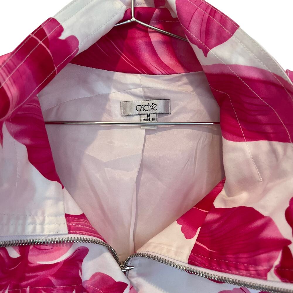 Cache Womens Zip Up Puffer Sleeve Jacket Floral Pink White Medium - Picture 2 of 7